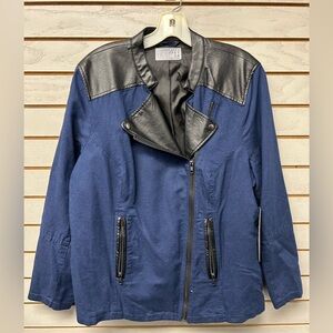 Ruff Hewn Navy and Black Mixed-Media Moto Jacket